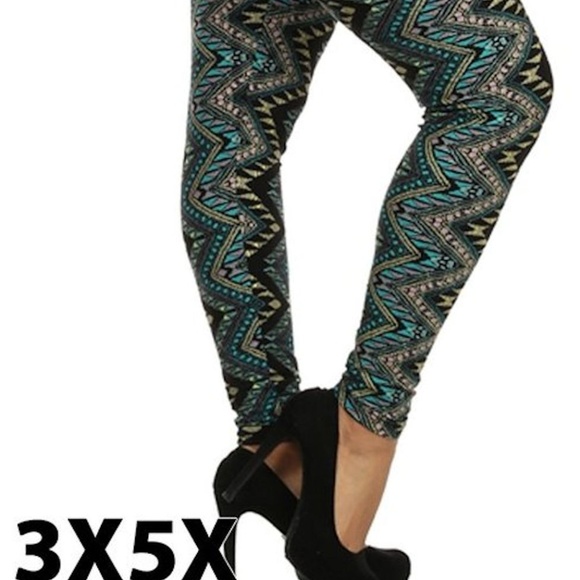 NEW PLUS GREEN BLACK CHEVRON LEGGINGS - Picture 4 of 4